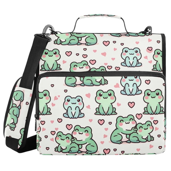 3 Ring Zipper Binder with Shoulder Strap Waterproof Trapper Keeper 2 Inch D-Ring 500 Sheets Capacity Cute Love Frogs