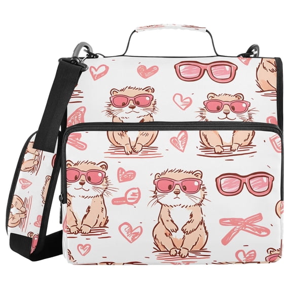 3 Ring Zipper Binder with Shoulder Strap Waterproof Trapper Keeper 2 Inch D-Ring 500 Sheets Capacity Cute Otter with Sunglasses
