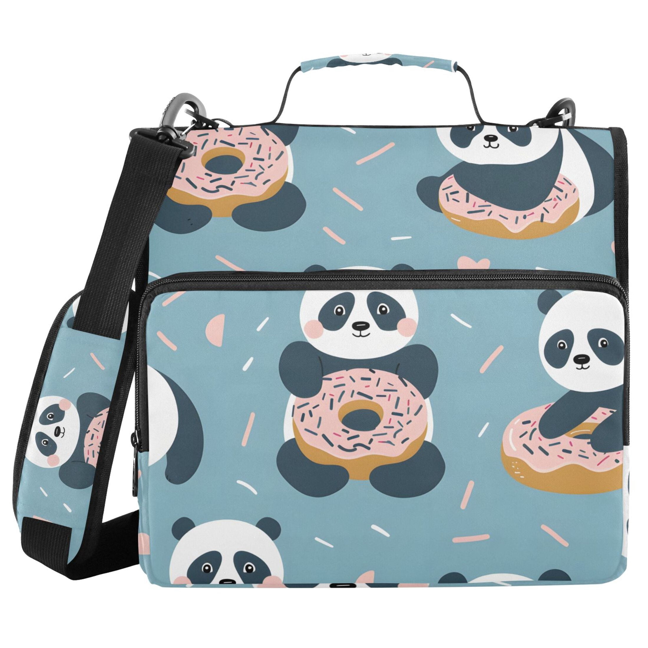 3 Ring Zipper Binder with Shoulder Strap Waterproof Trapper Keeper 2 Inch D-Ring 500 Sheets Capacity Cute Panda and Donut