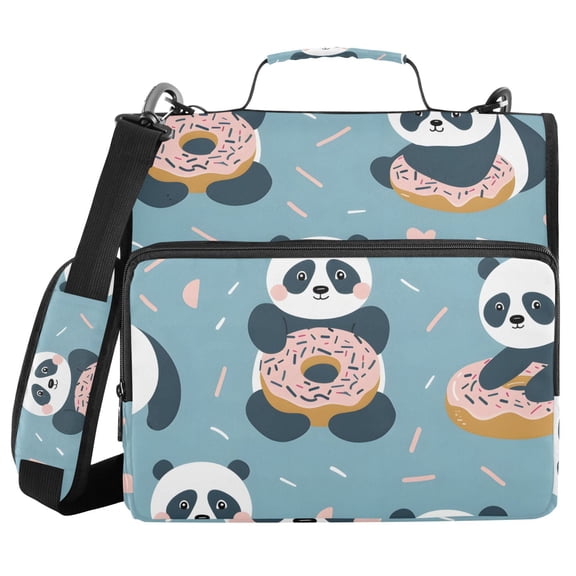 3 Ring Zipper Binder with Shoulder Strap Waterproof Trapper Keeper 2 Inch D-Ring 500 Sheets Capacity Cute Panda and Donut