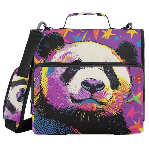 3 Ring Zipper Binder with Shoulder Strap Waterproof Trapper Keeper 2 Inch D-Ring 500 Sheets Capacity Cute Panda and Star