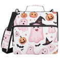 thumbnail image 1 of 3 Ring Zipper Binder with Shoulder Strap Waterproof Trapper Keeper 2 Inch D-Ring 500 Sheets Capacity Cute Pink Ghost Pumpkin Bats, 1 of 7