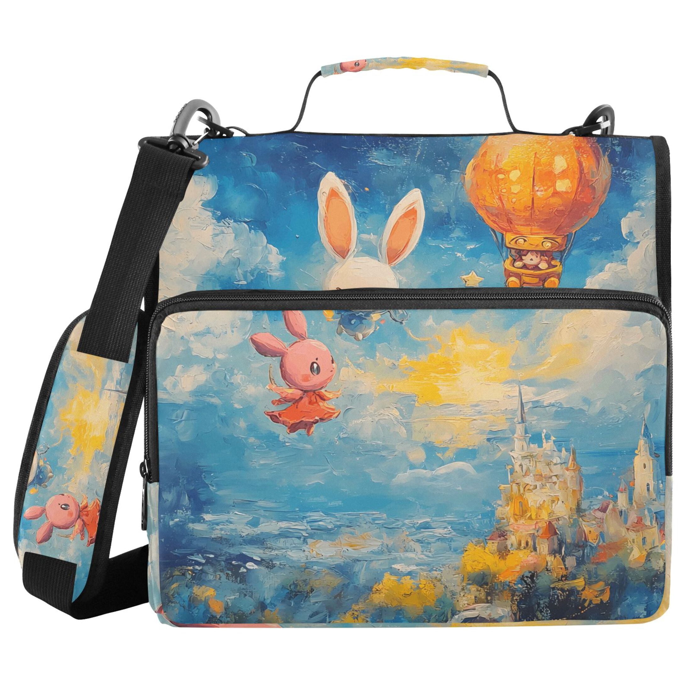 3 Ring Zipper Binder with Shoulder Strap Waterproof Trapper Keeper 2 Inch D-Ring 500 Sheets Capacity Cute Rabbits Flying