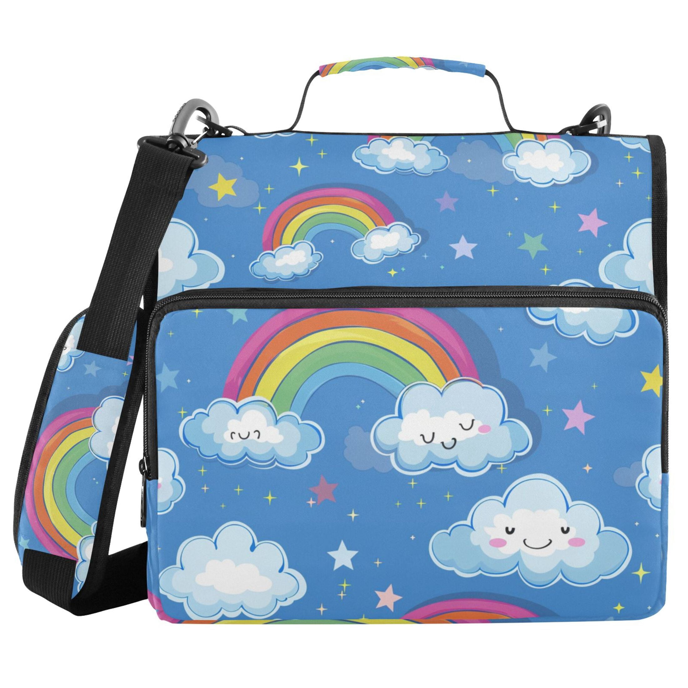 3 Ring Zipper Binder with Shoulder Strap Waterproof Trapper Keeper 2 Inch D-Ring 500 Sheets Capacity Cute Rainbow and Cloud