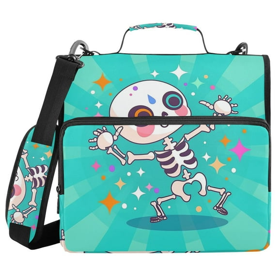 3 Ring Zipper Binder with Shoulder Strap Waterproof Trapper Keeper 1.5 Inch D-Ring 500 Sheets Capacity Cute Skeleton Dancing with Star