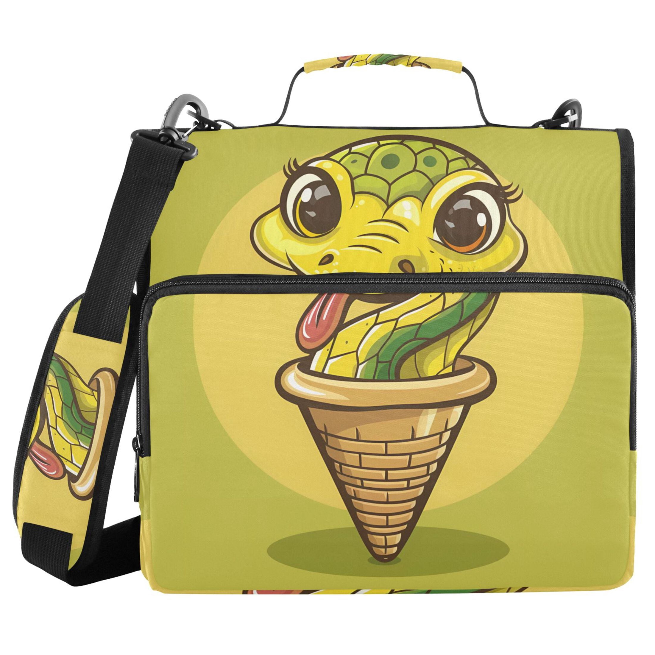 3 Ring Zipper Binder with Shoulder Strap Waterproof Trapper Keeper 2 Inch D-Ring 500 Sheets Capacity Cute Snake in Cone