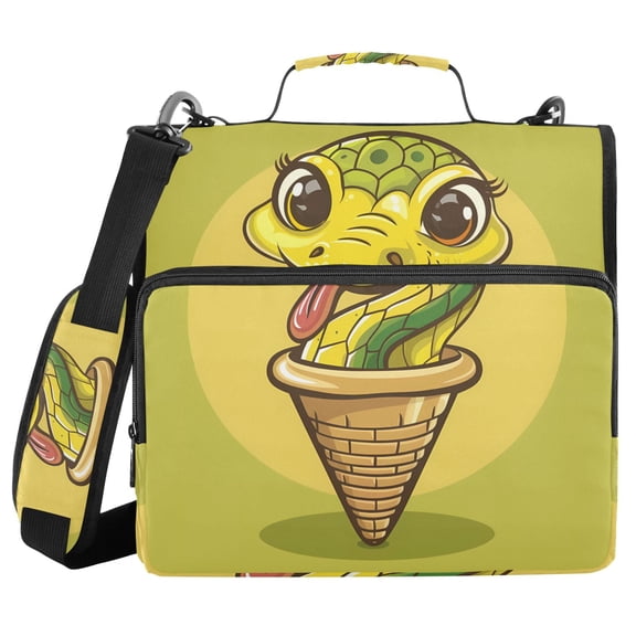 3 Ring Zipper Binder with Shoulder Strap Waterproof Trapper Keeper 2 Inch D-Ring 500 Sheets Capacity Cute Snake in Cone