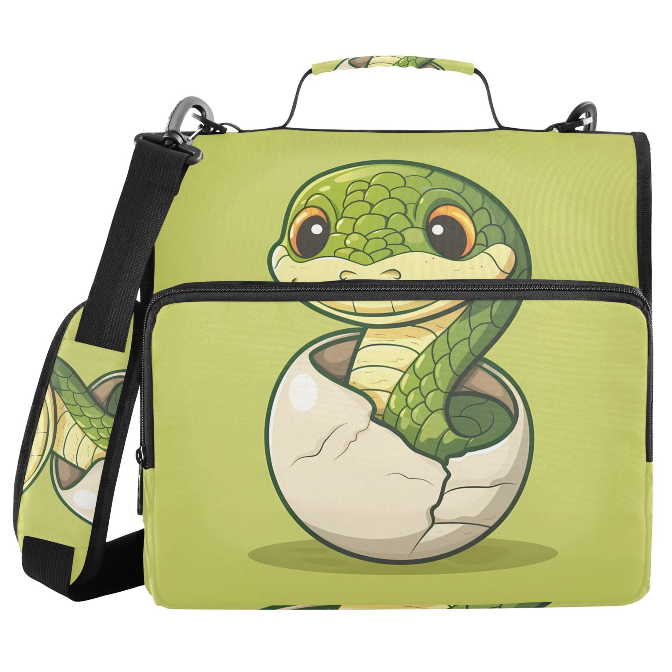 3 Ring Zipper Binder with Shoulder Strap Waterproof Trapper Keeper 2 Inch D-Ring 500 Sheets Capacity Cute Snake in Eggshell