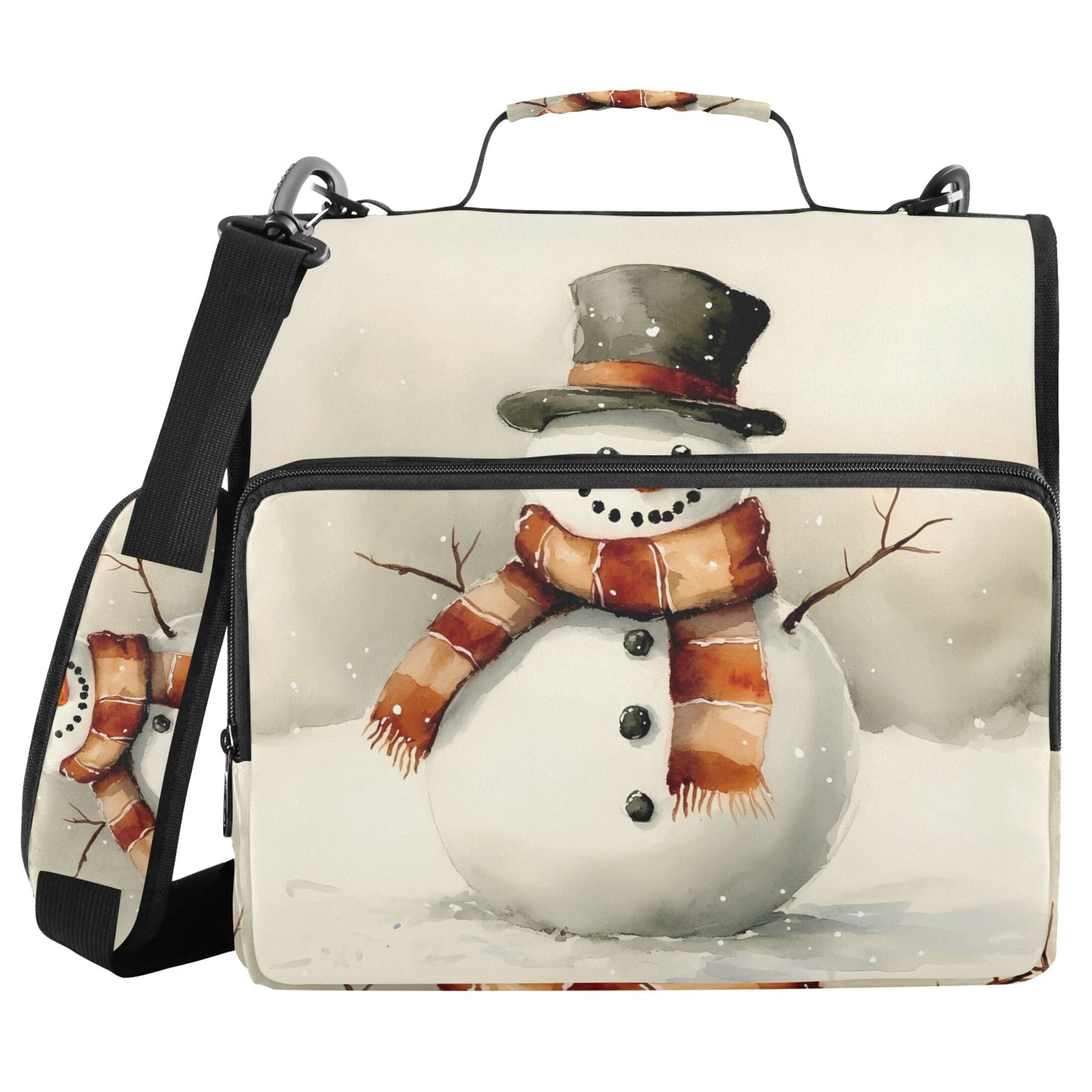 3 Ring Zipper Binder with Shoulder Strap Waterproof Trapper Keeper 2 Inch D-Ring 500 Sheets Capacity Cute Snowman with Hat Scarf
