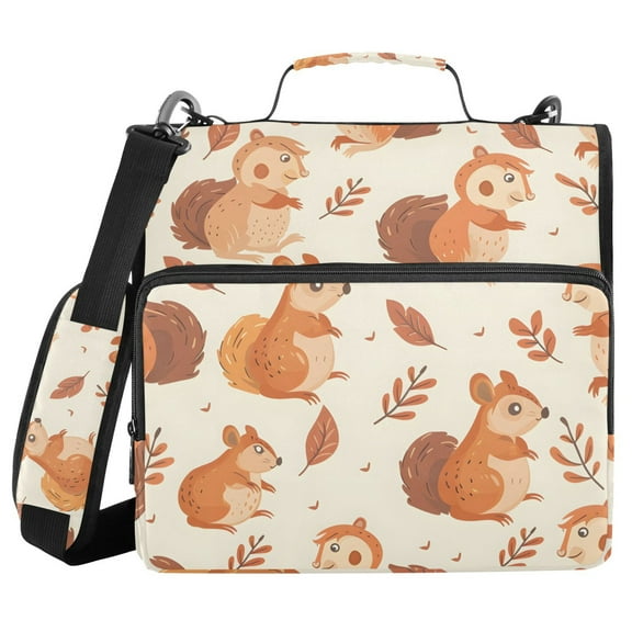 3 Ring Zipper Binder with Shoulder Strap Waterproof Trapper Keeper 1.5 Inch D-Ring 500 Sheets Capacity Cute Squirrel and Leaf