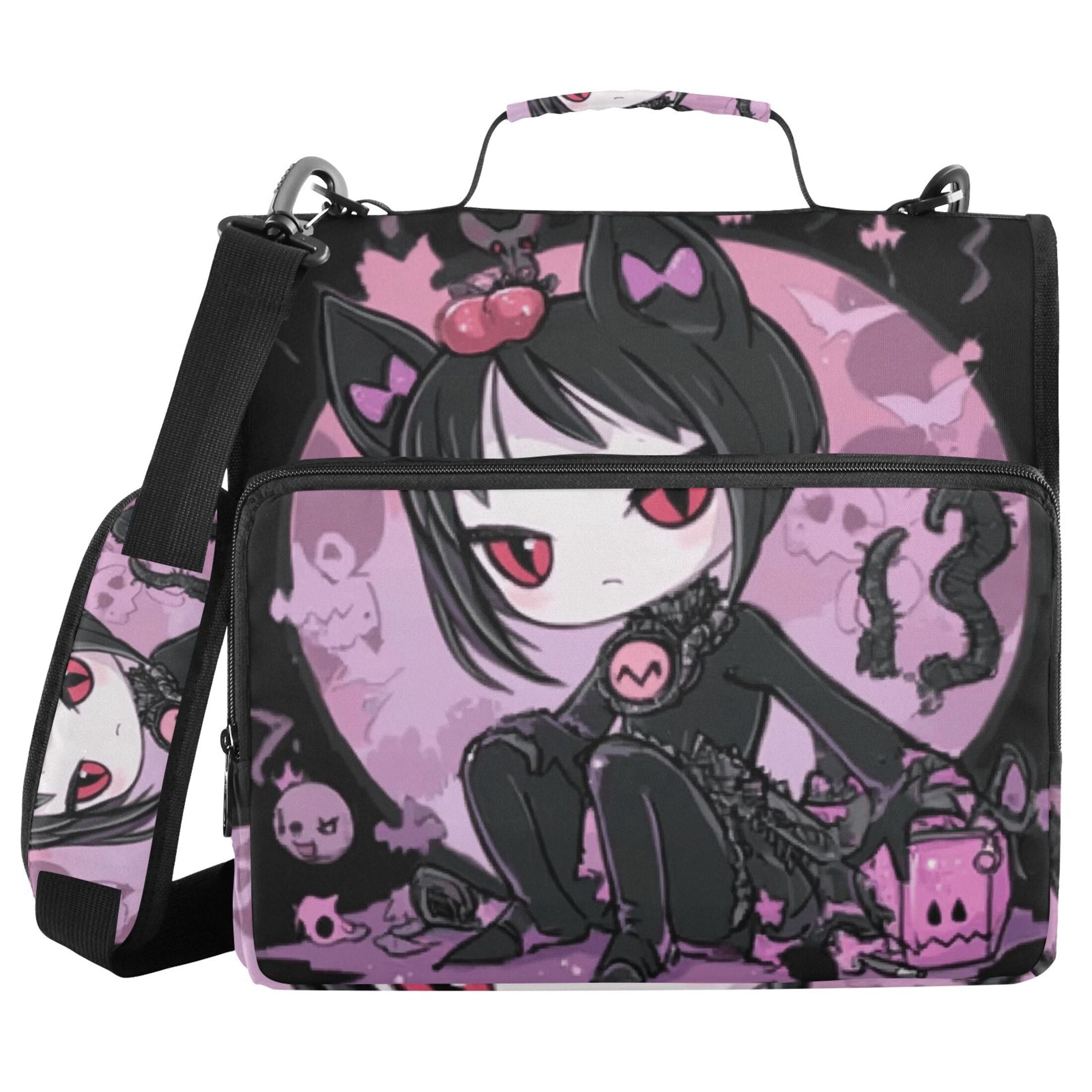 3 Ring Zipper Binder with Shoulder Strap Waterproof Trapper Keeper 2 Inch D-Ring 500 Sheets Capacity Cute Vampire with Cat Ears