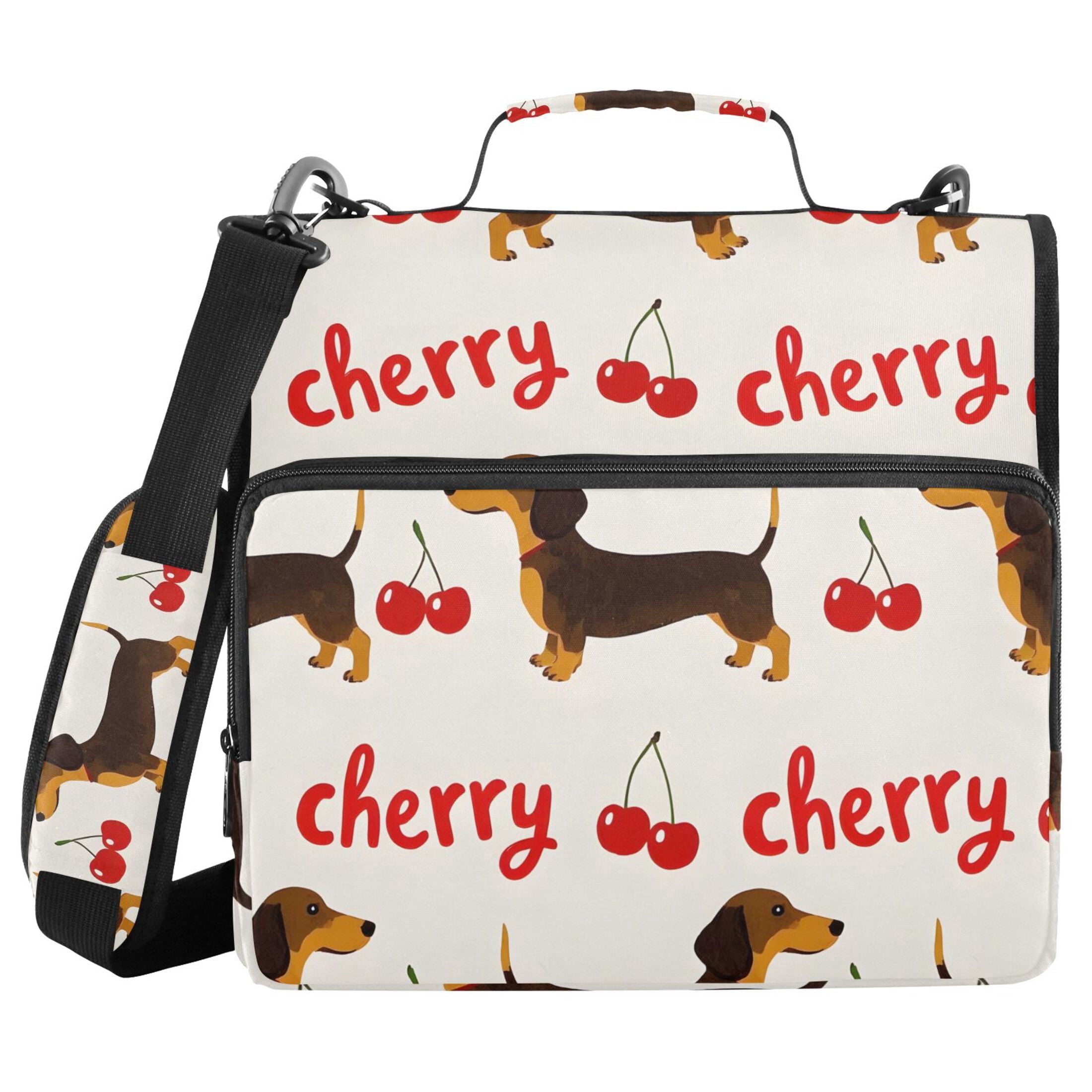 3 Ring Zipper Binder with Shoulder Strap Waterproof Trapper Keeper 2 Inch D-Ring 500 Sheets Capacity Dachshund and Cherry
