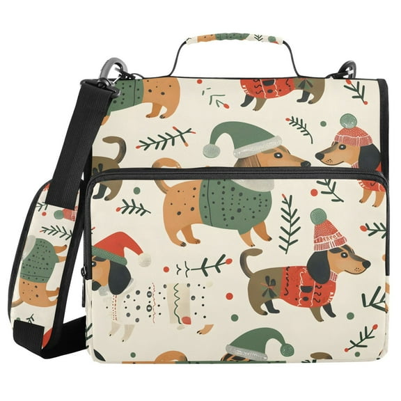 3 Ring Zipper Binder with Shoulder Strap Waterproof Trapper Keeper 1.5 Inch D-Ring 500 Sheets Capacity Dachshunds Dog with Sweater and Hat