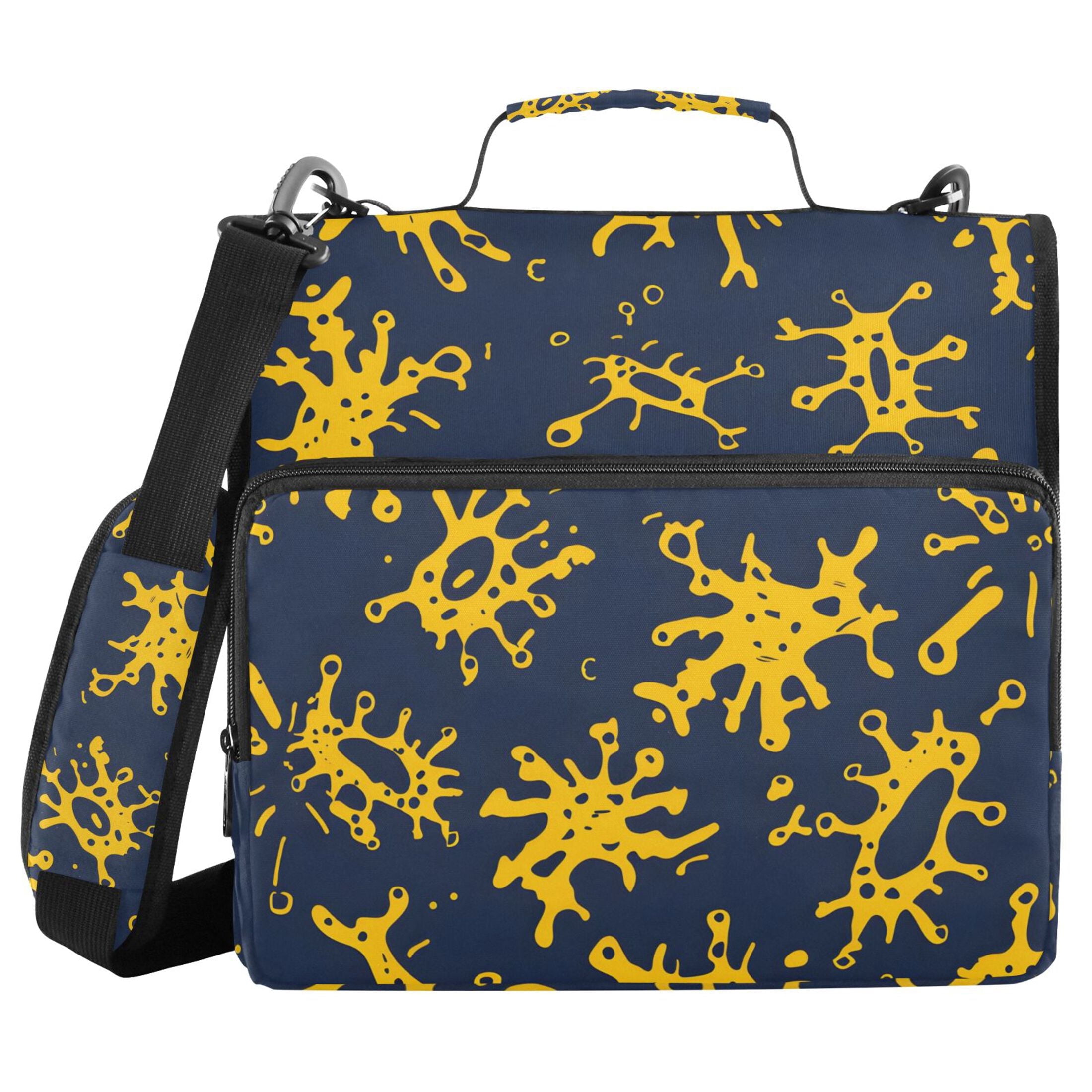 3 Ring Zipper Binder with Shoulder Strap Waterproof Trapper Keeper 2 Inch D-Ring 500 Sheets Capacity Dark Blue Yellow Splashes