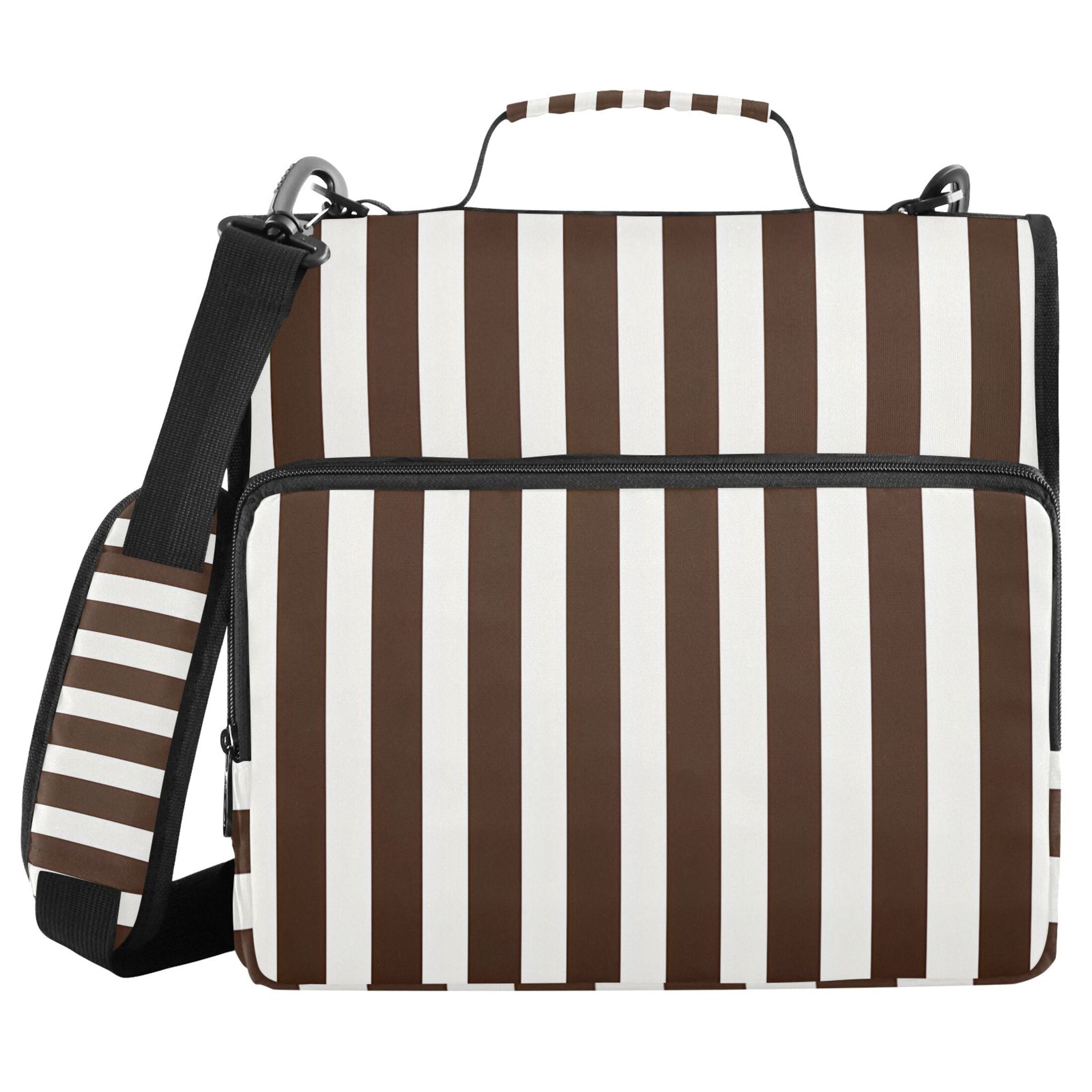 3 Ring Zipper Binder with Shoulder Strap Waterproof Trapper Keeper 2 Inch D-Ring 500 Sheets Capacity Dark Brown and White Striped
