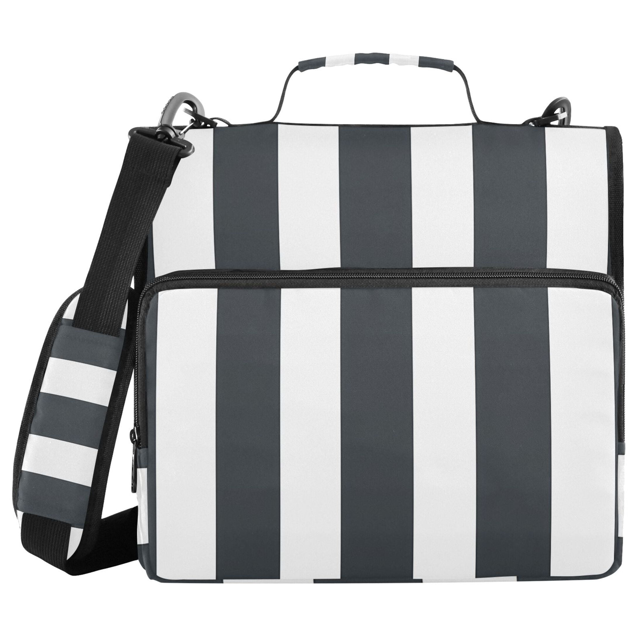 3 Ring Zipper Binder with Shoulder Strap Waterproof Trapper Keeper 2 Inch D-Ring 500 Sheets Capacity Dark Gray and White Striped