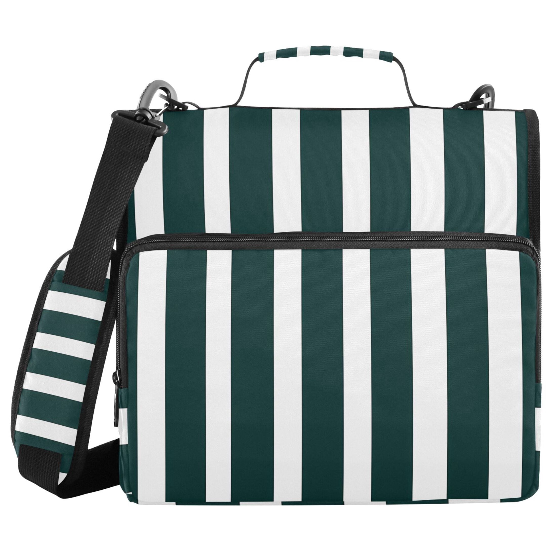 3 Ring Zipper Binder with Shoulder Strap Waterproof Trapper Keeper 2 Inch D-Ring 500 Sheets Capacity Dark Green and White Striped