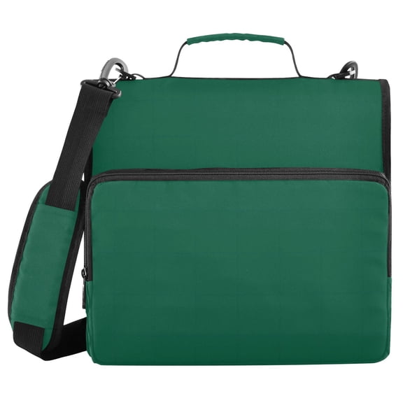 3 Ring Zipper Binder with Shoulder Strap Waterproof Trapper Keeper 2 Inch D-Ring 500 Sheets Capacity Dark Green