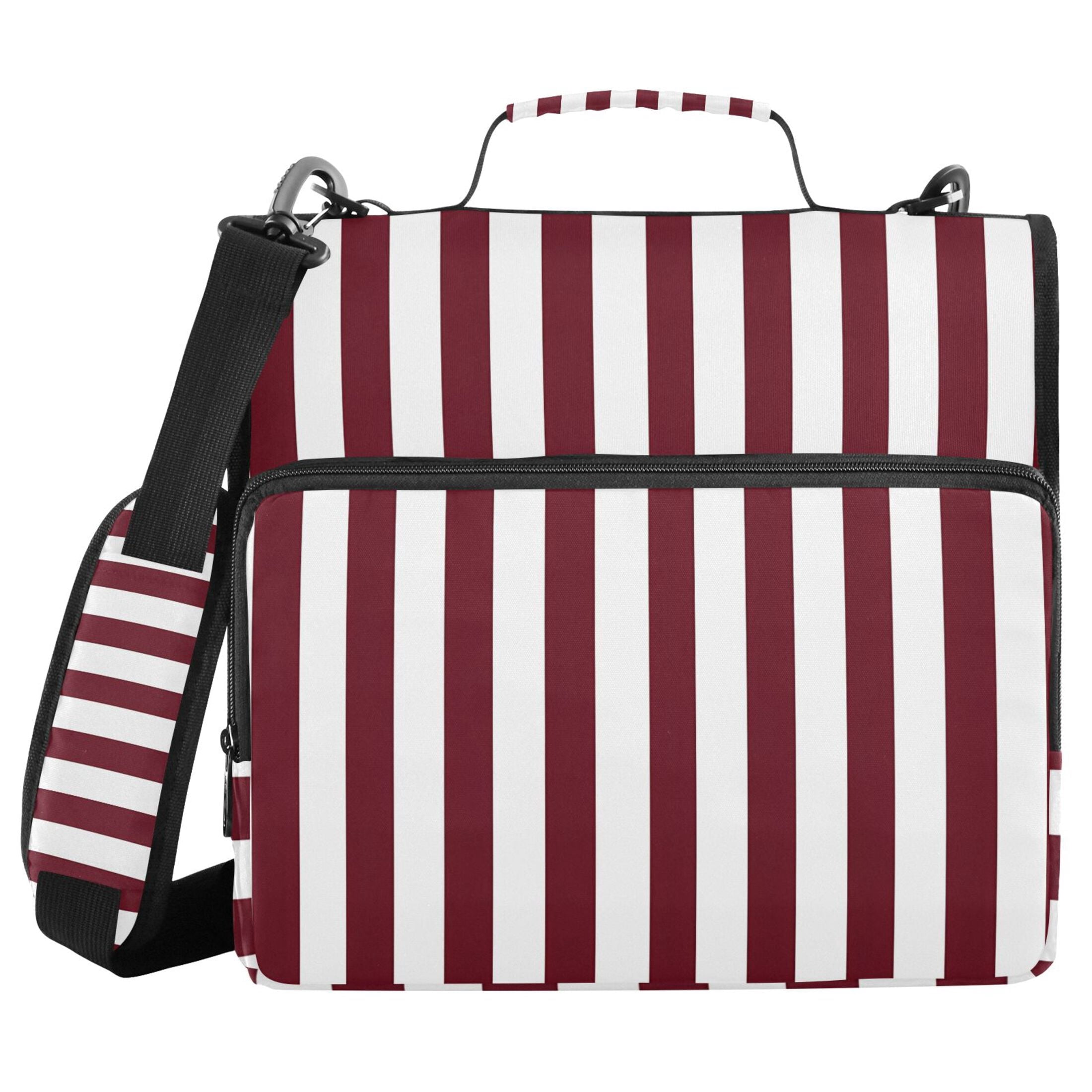 3 Ring Zipper Binder with Shoulder Strap Waterproof Trapper Keeper 2 Inch D-Ring 500 Sheets Capacity Dark Red and White Striped