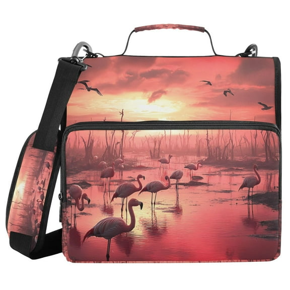 3 Ring Zipper Binder with Shoulder Strap Waterproof Trapper Keeper 1.5 Inch D-Ring 500 Sheets Capacity Dead Trees and Flamingos