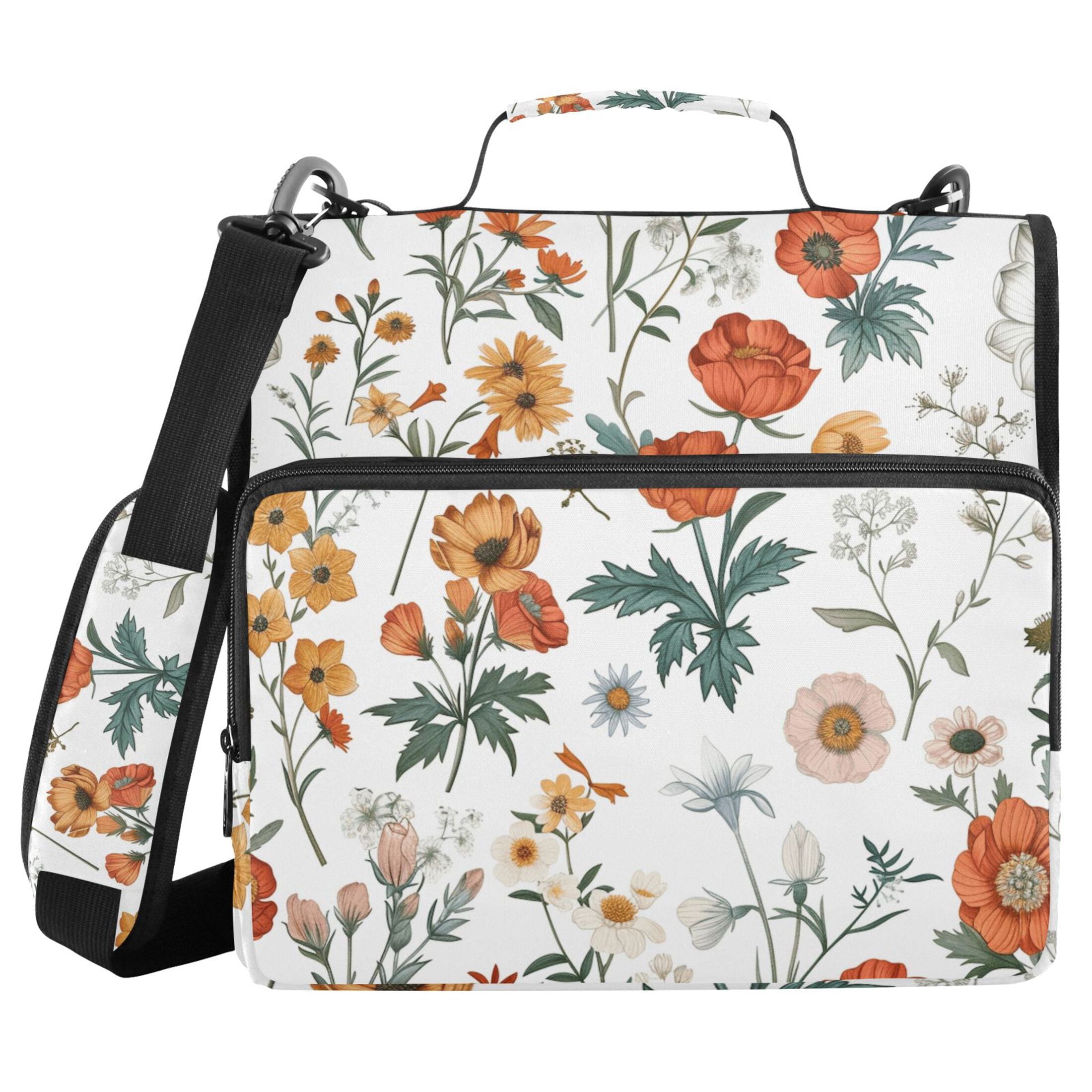 3 Ring Zipper Binder with Shoulder Strap Waterproof Trapper Keeper 2 Inch D-Ring 500 Sheets Capacity Different Wildflower