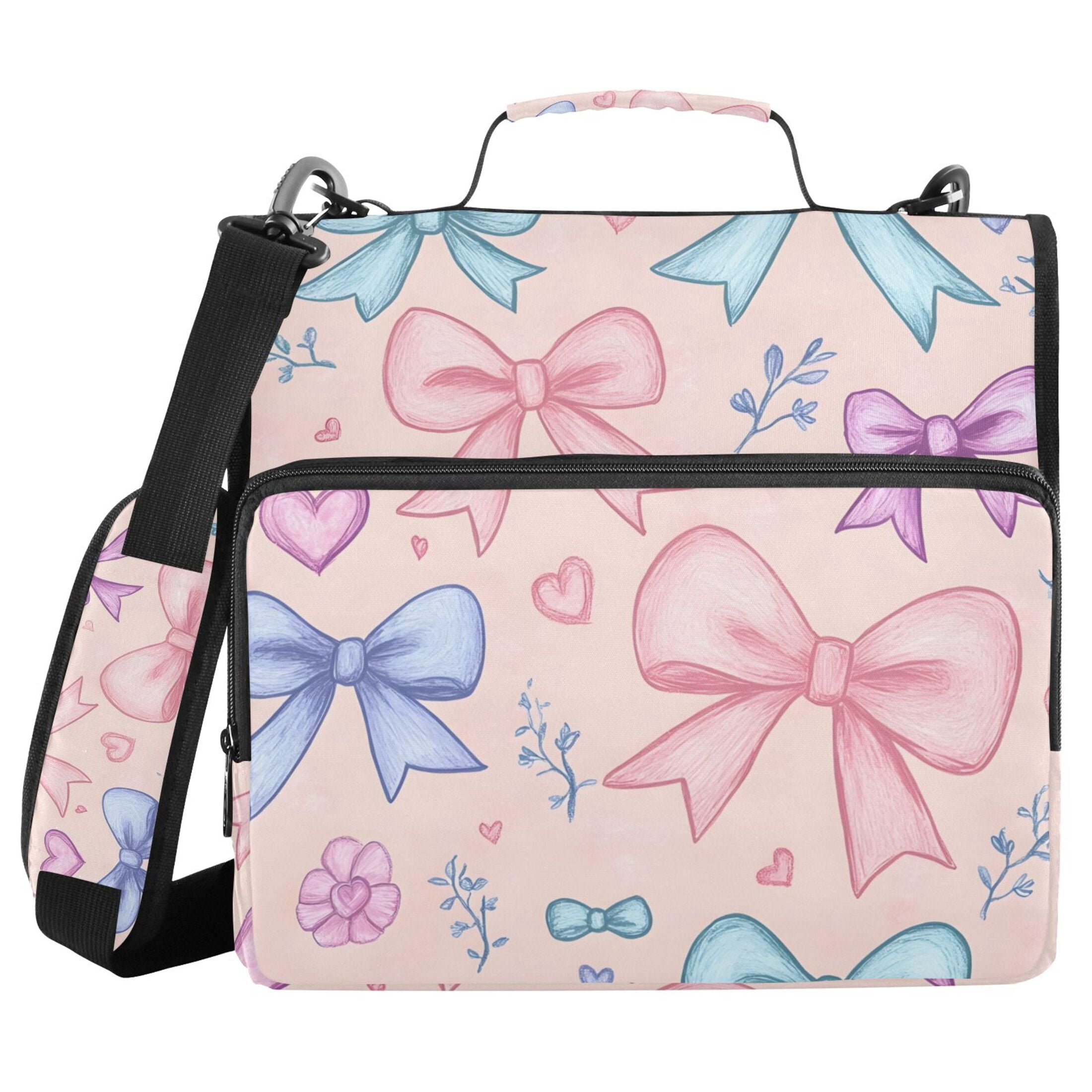 3 Ring Zipper Binder with Shoulder Strap Waterproof Trapper Keeper 2 Inch D-Ring 500 Sheets Capacity Differently Cartoon Bow