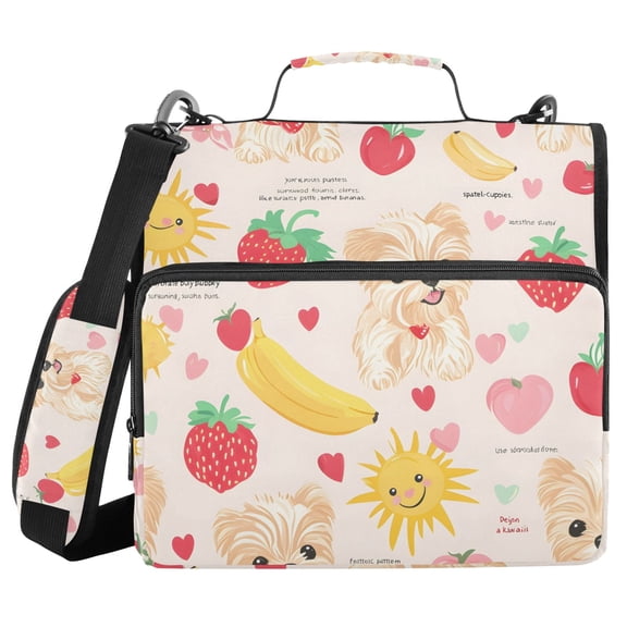3 Ring Zipper Binder with Shoulder Strap Waterproof Trapper Keeper 2 Inch D-Ring 500 Sheets Capacity Dog Banana Strawberry Sun