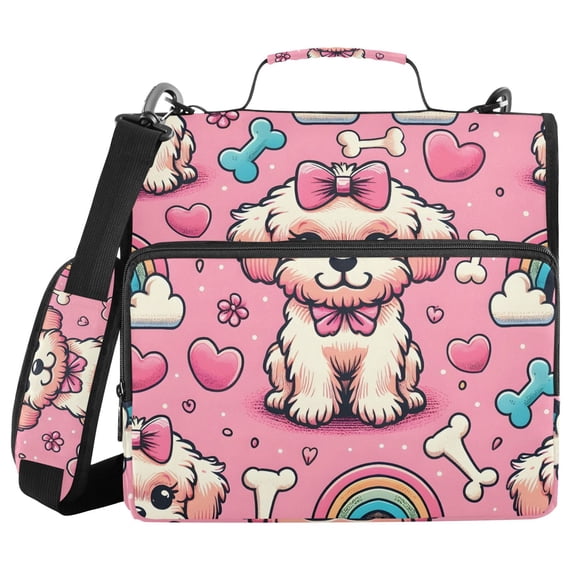 3 Ring Zipper Binder with Shoulder Strap Waterproof Trapper Keeper 2 Inch D-Ring 500 Sheets Capacity Dog Bone Rainbow Heart