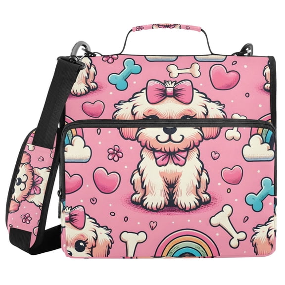 3 Ring Zipper Binder with Shoulder Strap Waterproof Trapper Keeper 1.5 Inch D-Ring 500 Sheets Capacity Dog Bone Rainbow Heart