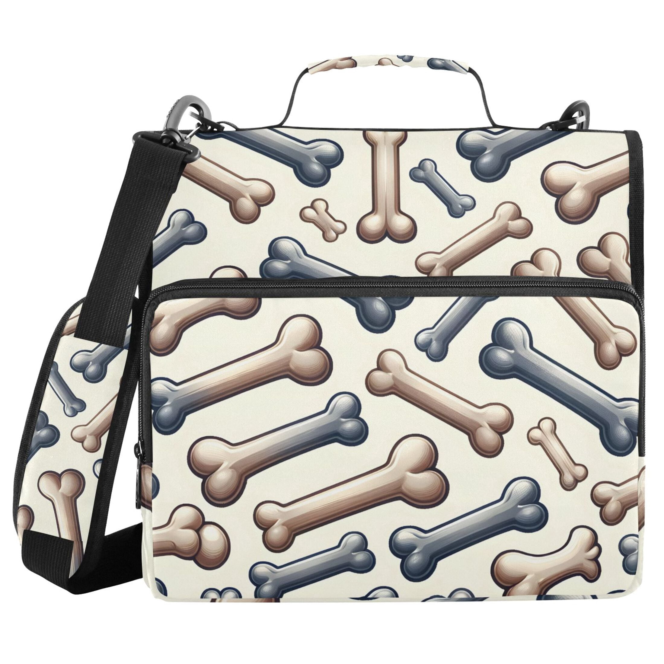3 Ring Zipper Binder with Shoulder Strap Waterproof Trapper Keeper 2 Inch D-Ring 500 Sheets Capacity Dog Bone