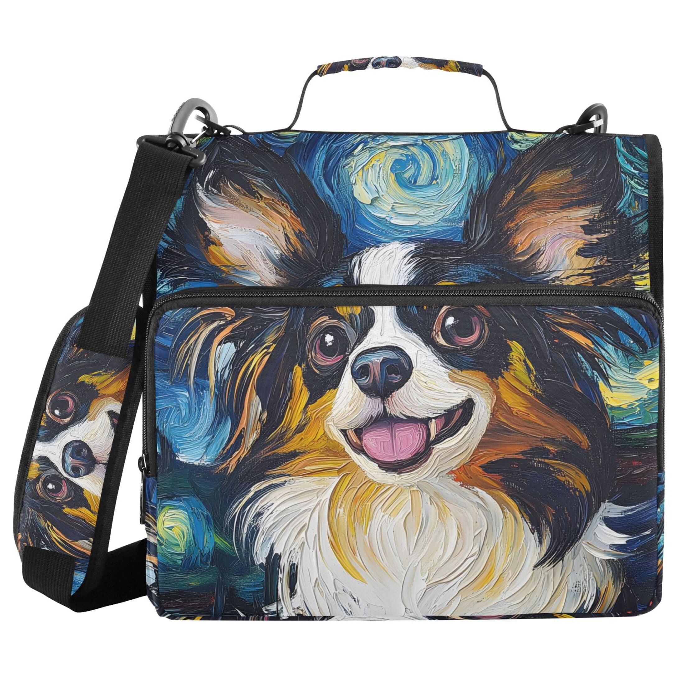 3 Ring Zipper Binder with Shoulder Strap Waterproof Trapper Keeper 2 Inch D-Ring 500 Sheets Capacity Dog and Starry Sky