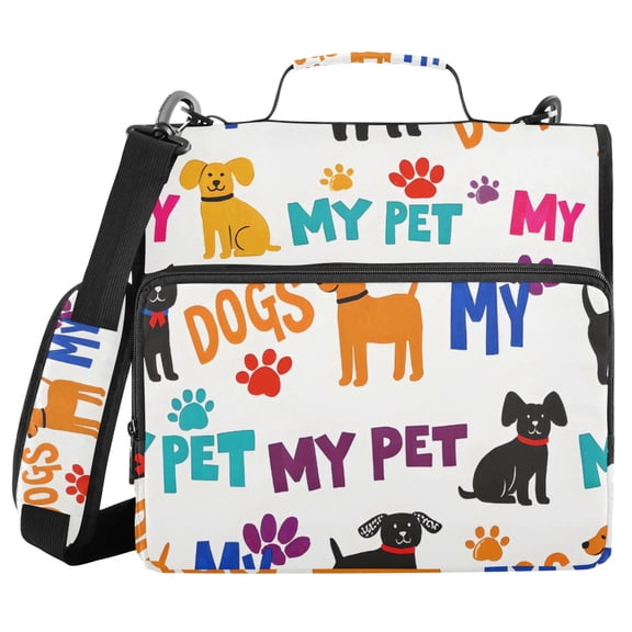3 Ring Zipper Binder with Shoulder Strap Waterproof Trapper Keeper 2 Inch D-Ring 500 Sheets Capacity Dogs and Paw