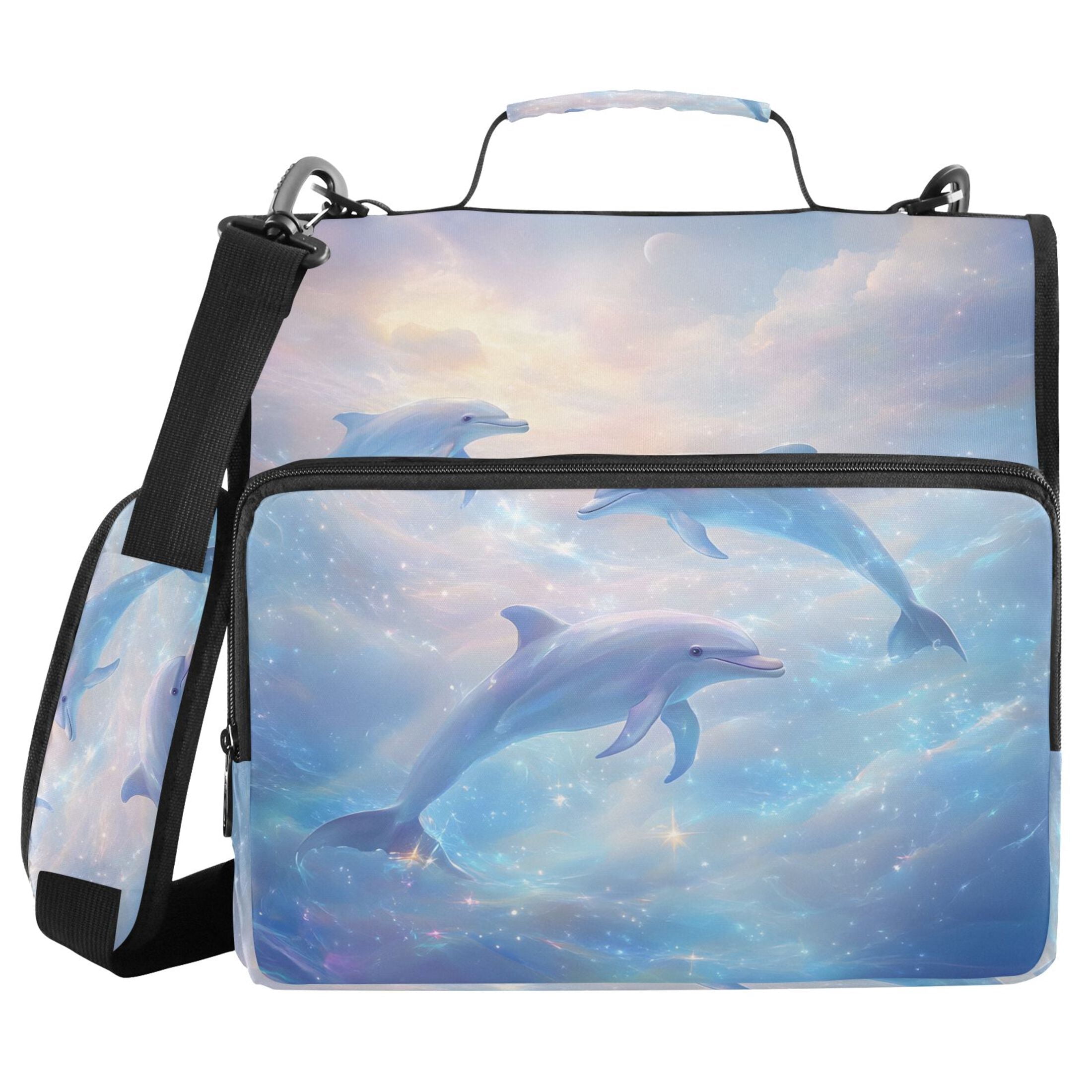 3 Ring Zipper Binder with Shoulder Strap Waterproof Trapper Keeper 2 Inch D-Ring 500 Sheets Capacity Dolphin in Glowy Sea