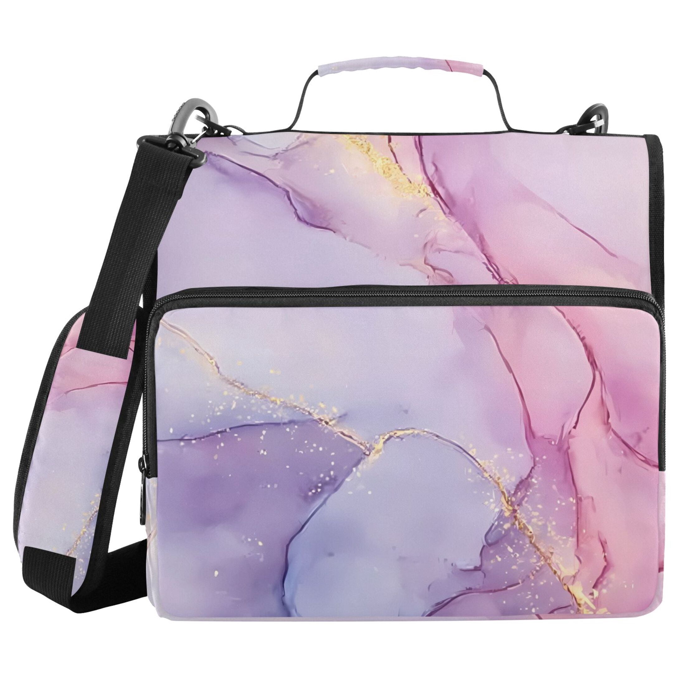 3 Ring Zipper Binder with Shoulder Strap Waterproof Trapper Keeper 2 Inch D-Ring 500 Sheets Capacity Dreamy Marble
