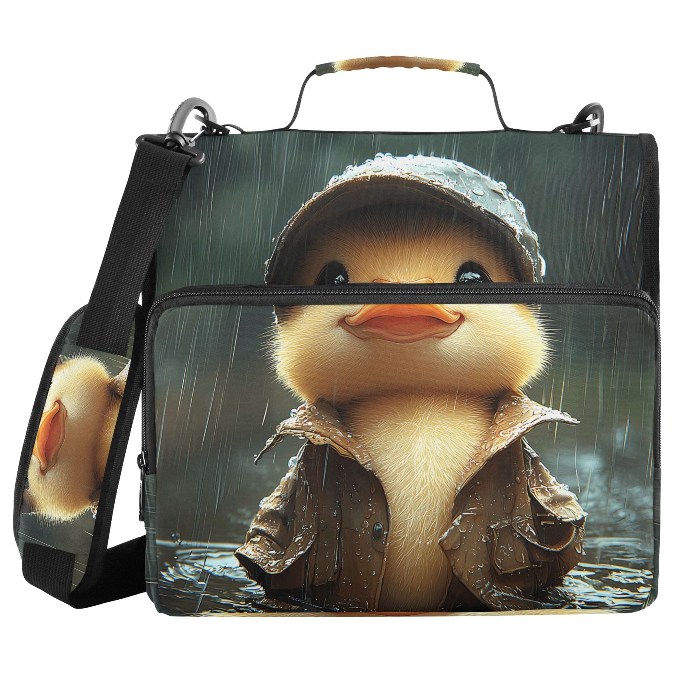 3 Ring Zipper Binder with Shoulder Strap Waterproof Trapper Keeper 2 Inch D-Ring 500 Sheets Capacity Duck with Raincoat and Cap