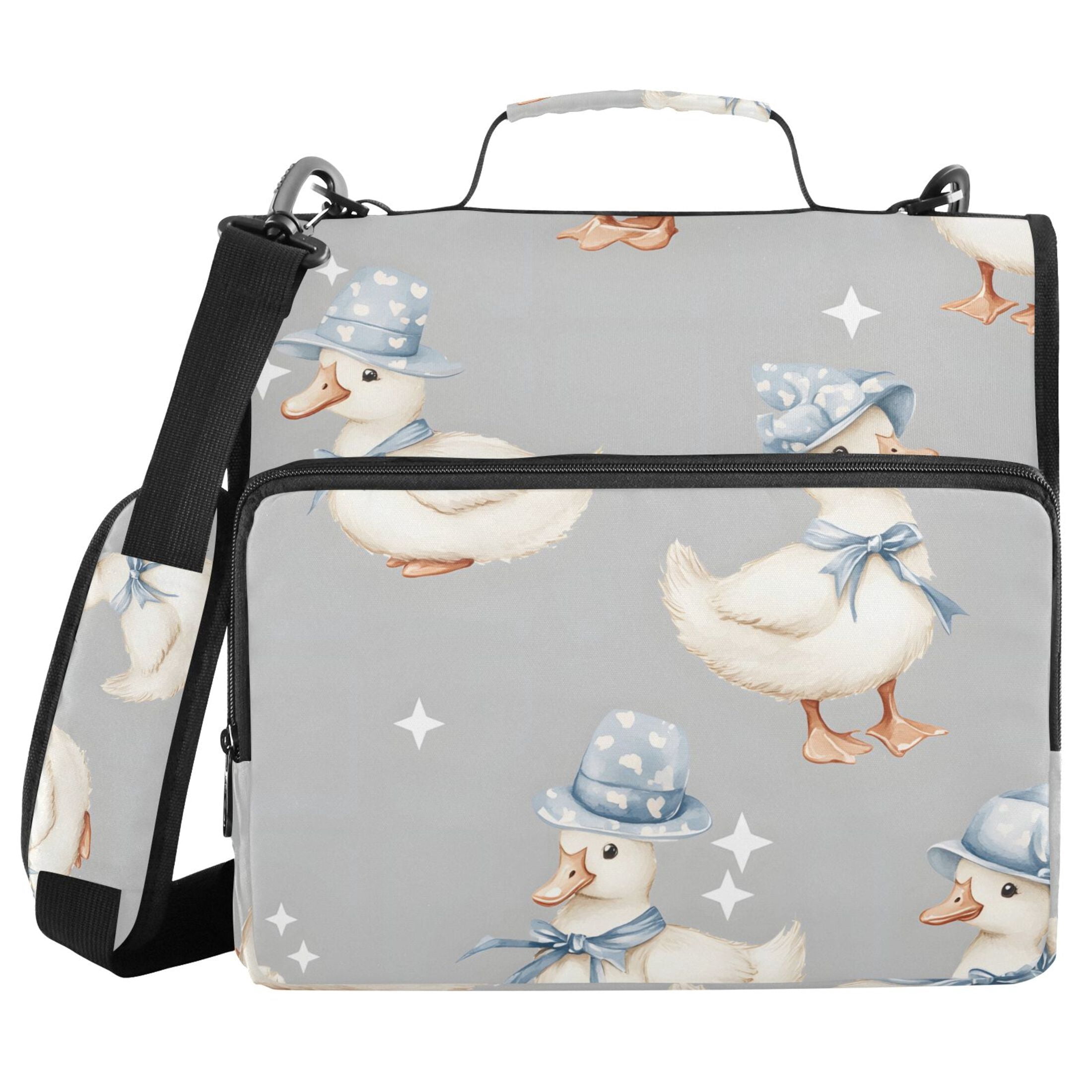 3 Ring Zipper Binder with Shoulder Strap Waterproof Trapper Keeper 2 Inch D-Ring 500 Sheets Capacity Ducks with Hat and Stars