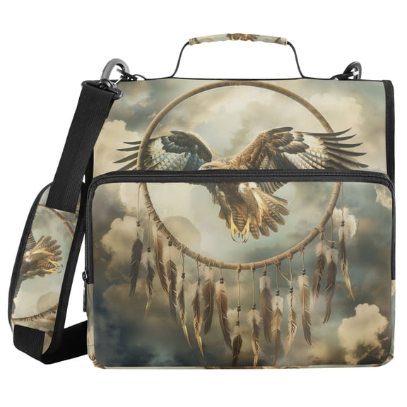 3 Ring Zipper Binder with Shoulder Strap Waterproof Trapper Keeper 2 Inch D-Ring 500 Sheets Capacity Eagle Clouds Feather