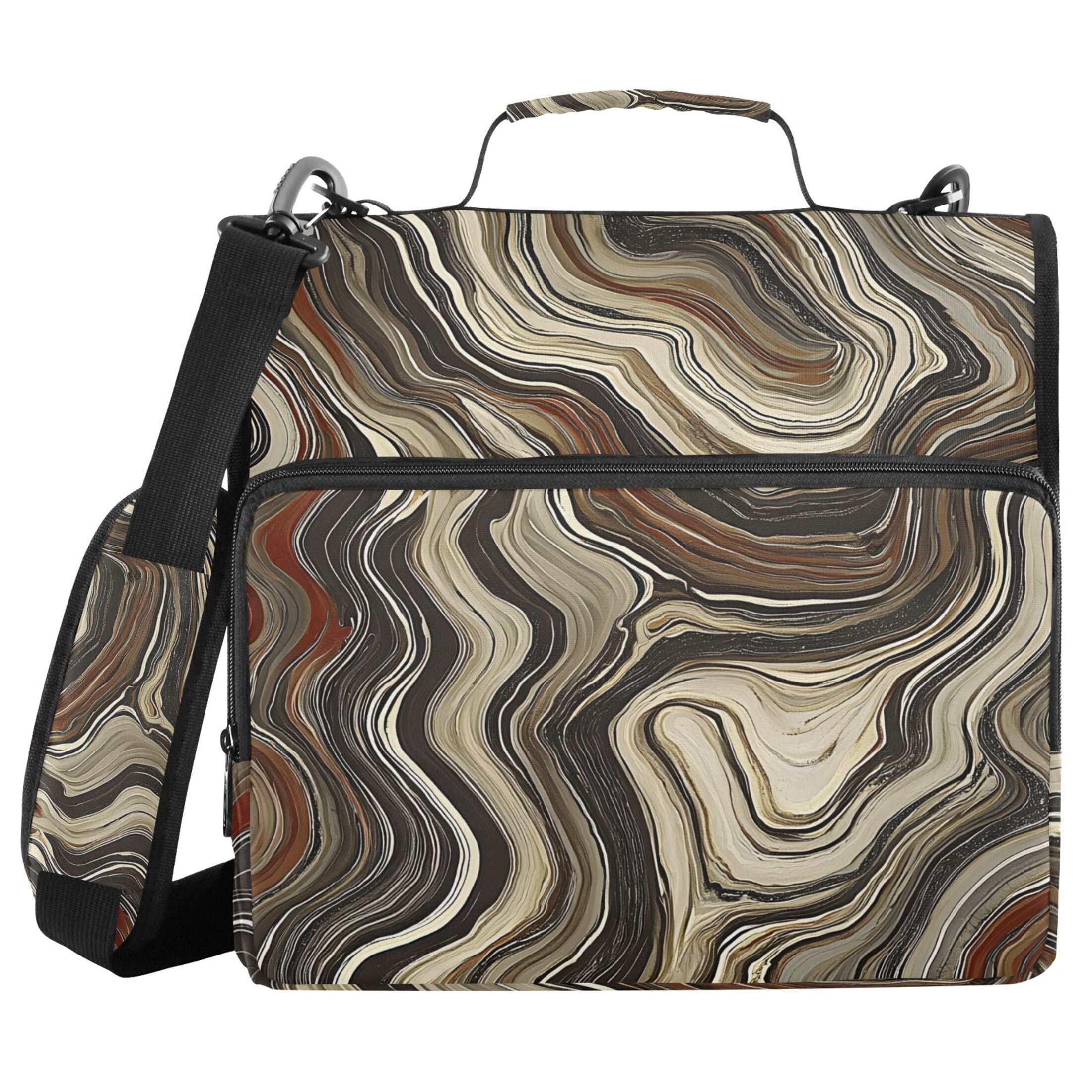 3 Ring Zipper Binder with Shoulder Strap Waterproof Trapper Keeper 2 Inch D-Ring 500 Sheets Capacity Earth Toned Marble
