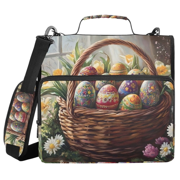 3 Ring Zipper Binder with Shoulder Strap Waterproof Trapper Keeper 2 Inch D-Ring 500 Sheets Capacity Easter Egg Flower