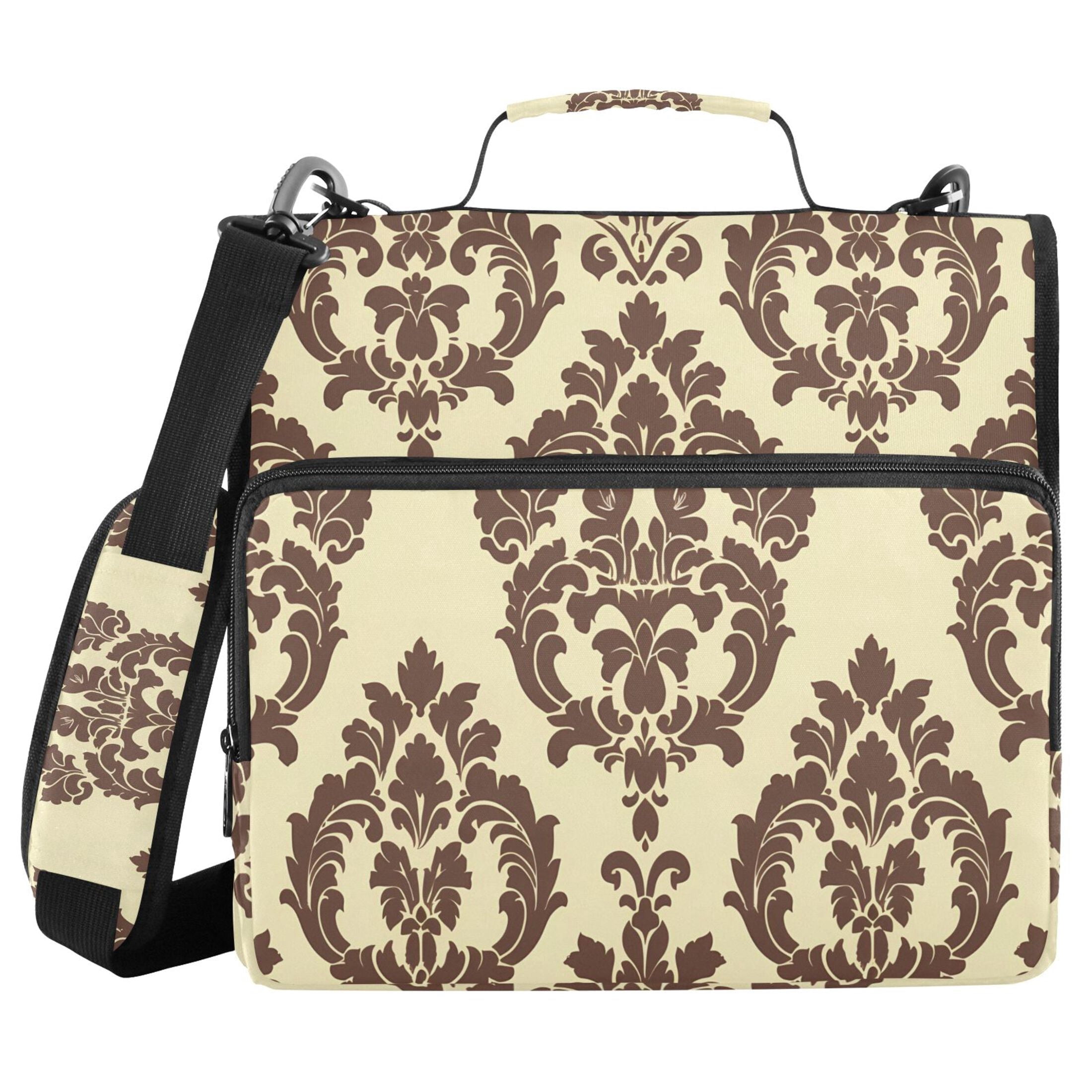 3 Ring Zipper Binder with Shoulder Strap Waterproof Trapper Keeper 2 Inch D-Ring 500 Sheets Capacity Elegant Damask Pattern