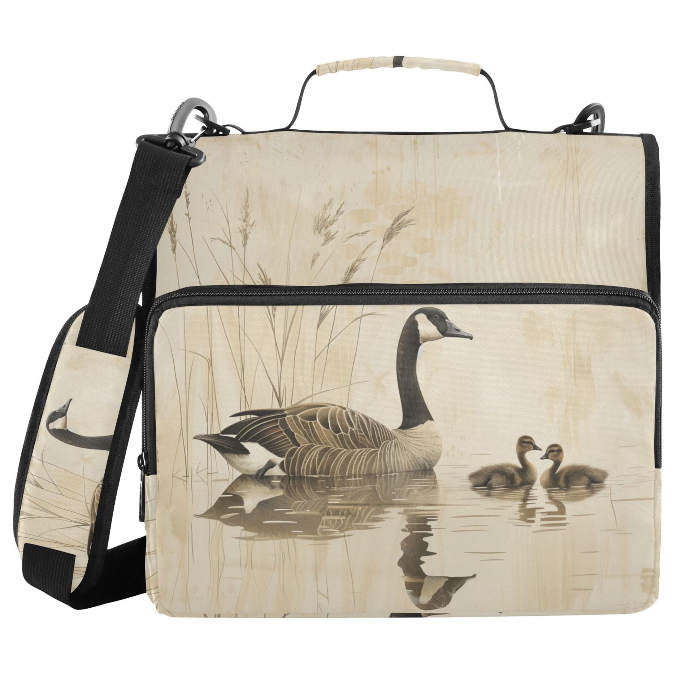 3 Ring Zipper Binder with Shoulder Strap Waterproof Trapper Keeper 2 Inch D-Ring 500 Sheets Capacity Elegant Goose with Goslings Swimming