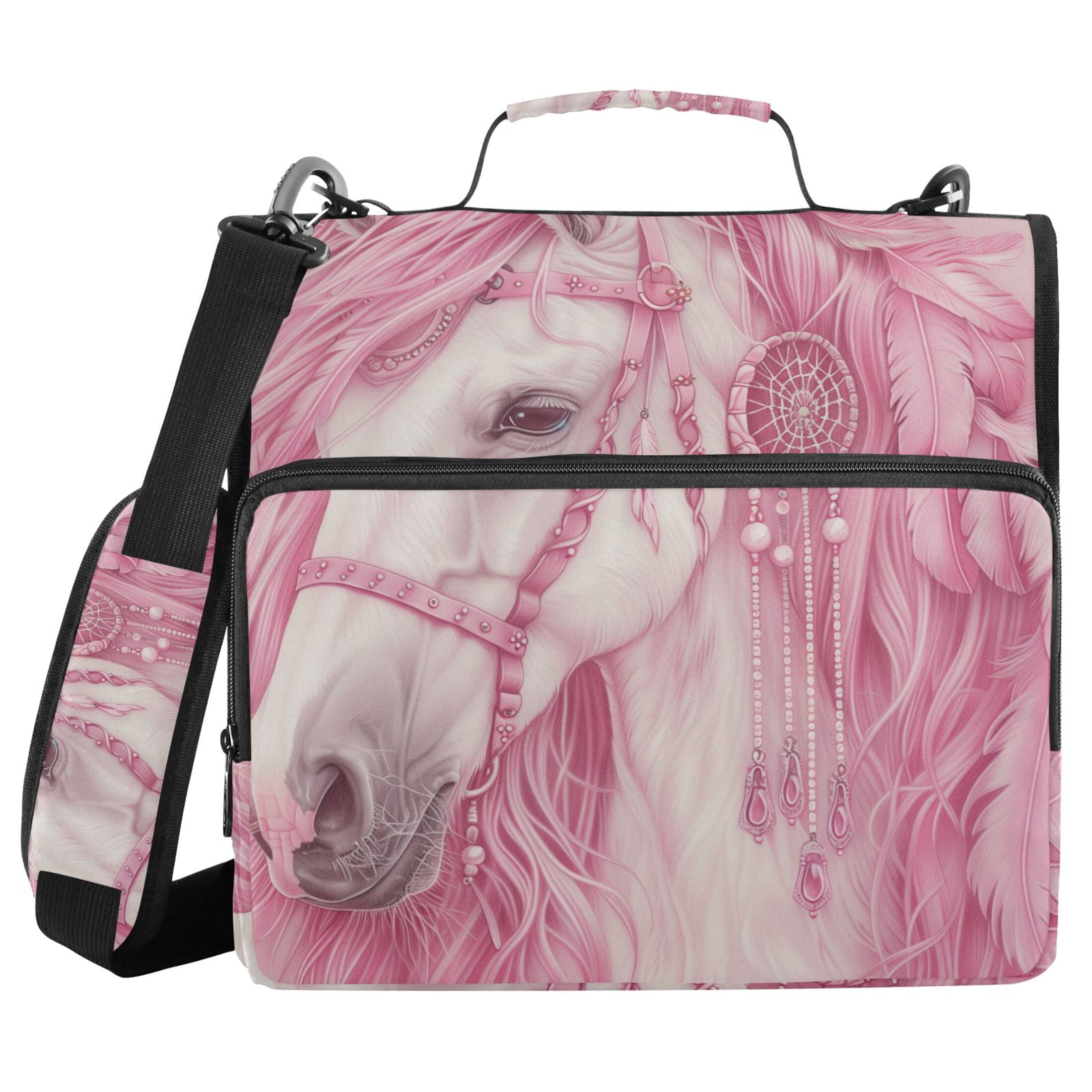 3 Ring Zipper Binder with Shoulder Strap Waterproof Trapper Keeper 2 Inch D-Ring 500 Sheets Capacity Elegant Horse with Long Hair