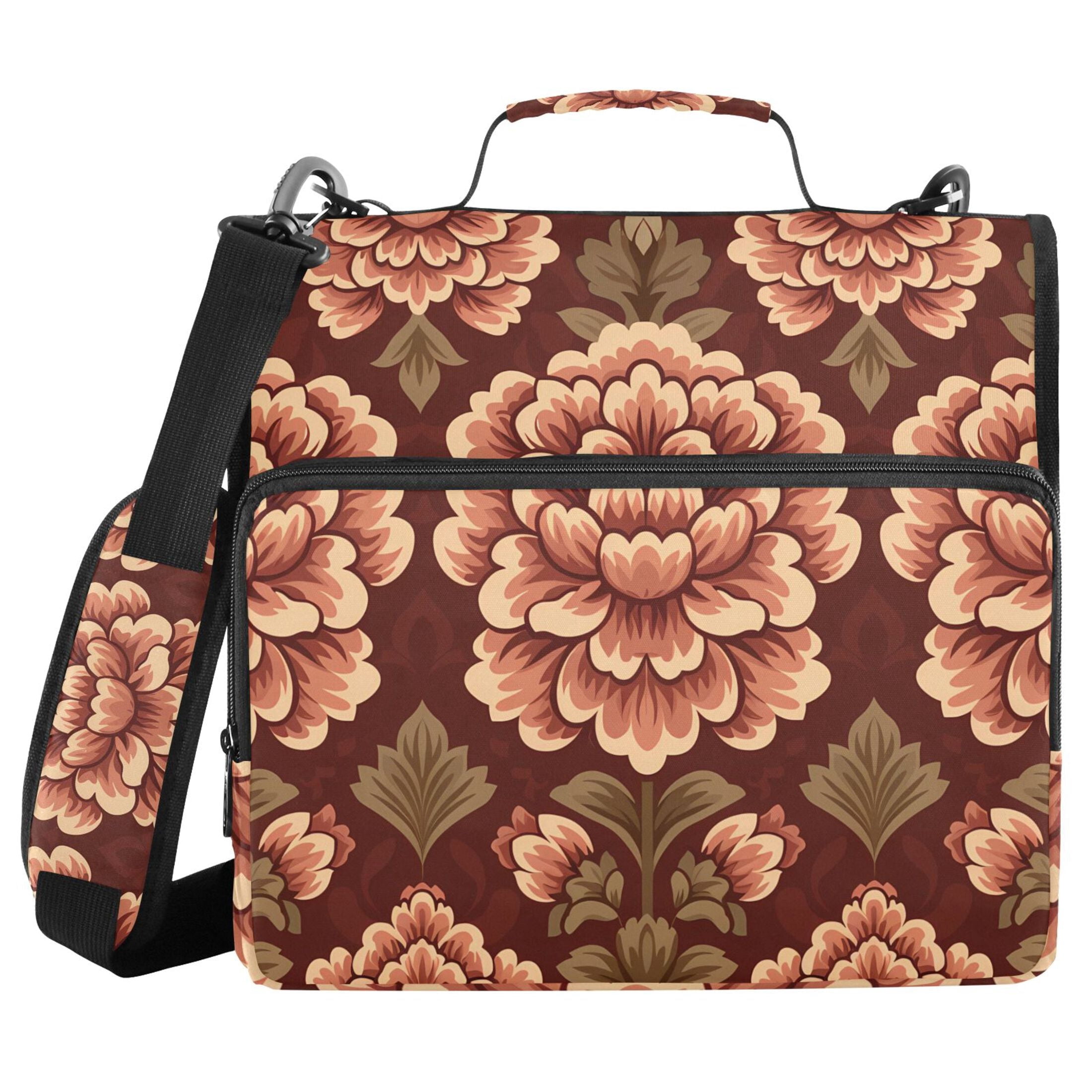 3 Ring Zipper Binder with Shoulder Strap Waterproof Trapper Keeper 2 Inch D-Ring 500 Sheets Capacity Elegant Large Flower