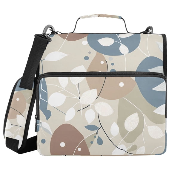 3 Ring Zipper Binder with Shoulder Strap Waterproof Trapper Keeper 1.5 Inch D-Ring 500 Sheets Capacity Elegant Leaves and Dots