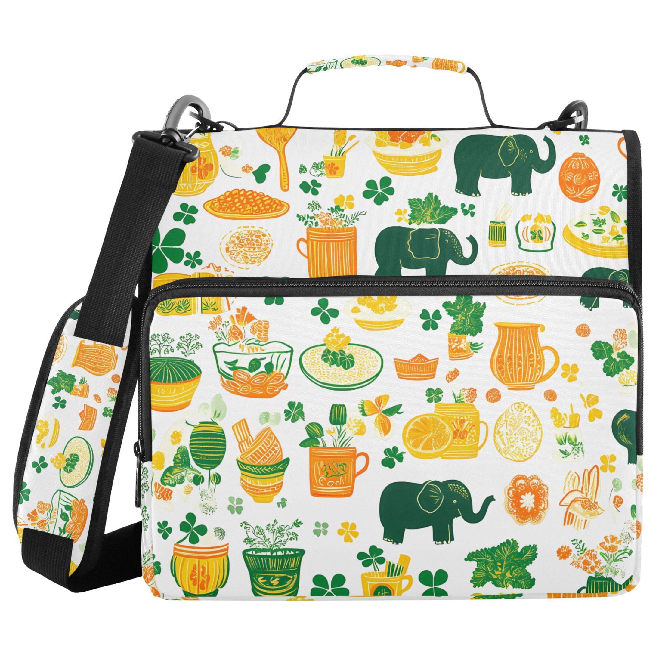 3 Ring Zipper Binder with Shoulder Strap Waterproof Trapper Keeper 2 Inch D-Ring 500 Sheets Capacity Elephant Food Leaves