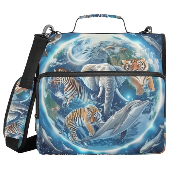 3 Ring Zipper Binder with Shoulder Strap Waterproof Trapper Keeper 2 Inch D-Ring 500 Sheets Capacity Elephant Zebra Tiger Bear Dolphin