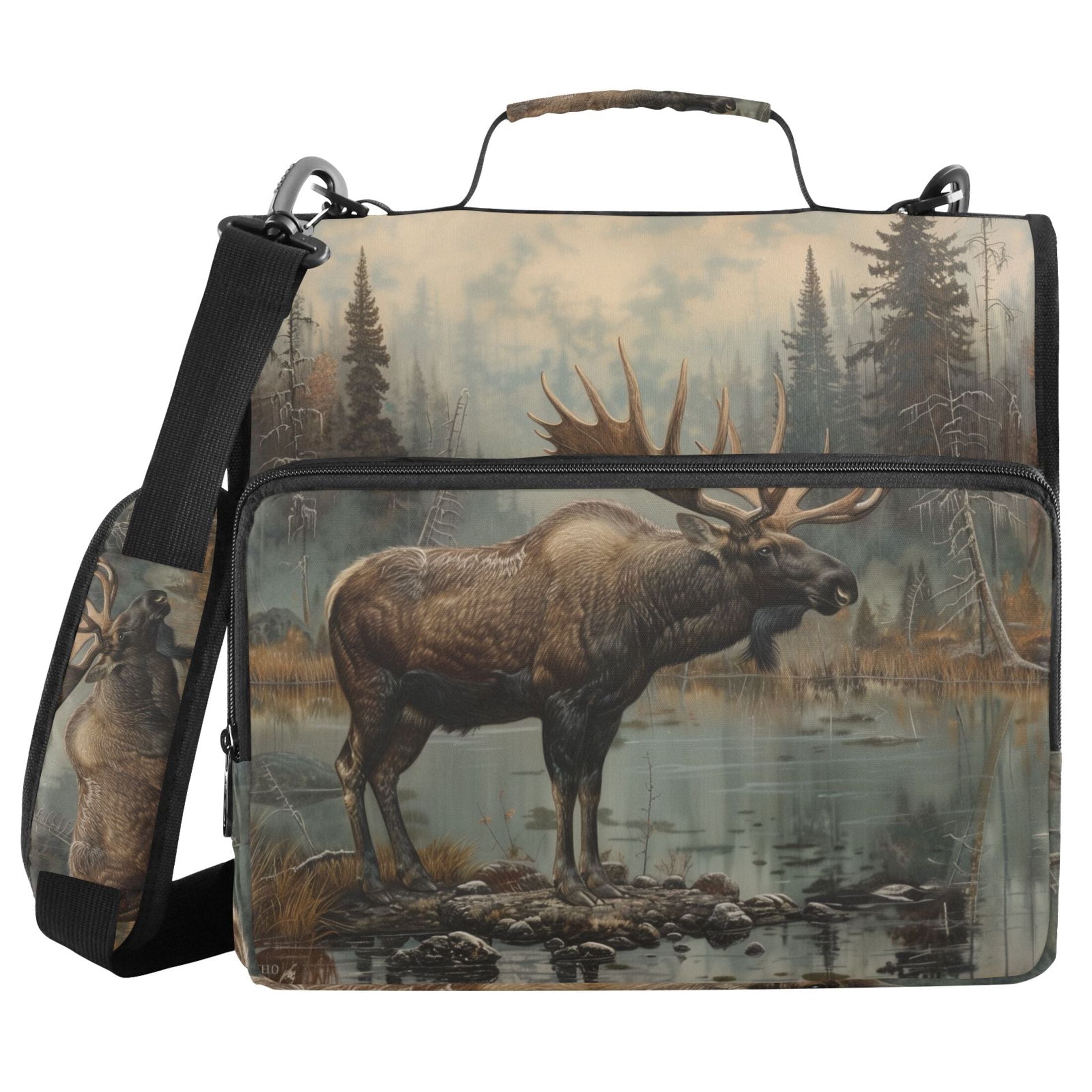 3 Ring Zipper Binder with Shoulder Strap Waterproof Trapper Keeper 2 Inch D-Ring 500 Sheets Capacity Elk at Water Edge in Forest