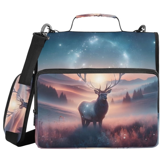 3 Ring Zipper Binder with Shoulder Strap Waterproof Trapper Keeper 2 Inch D-Ring 500 Sheets Capacity Elk under Night Sky