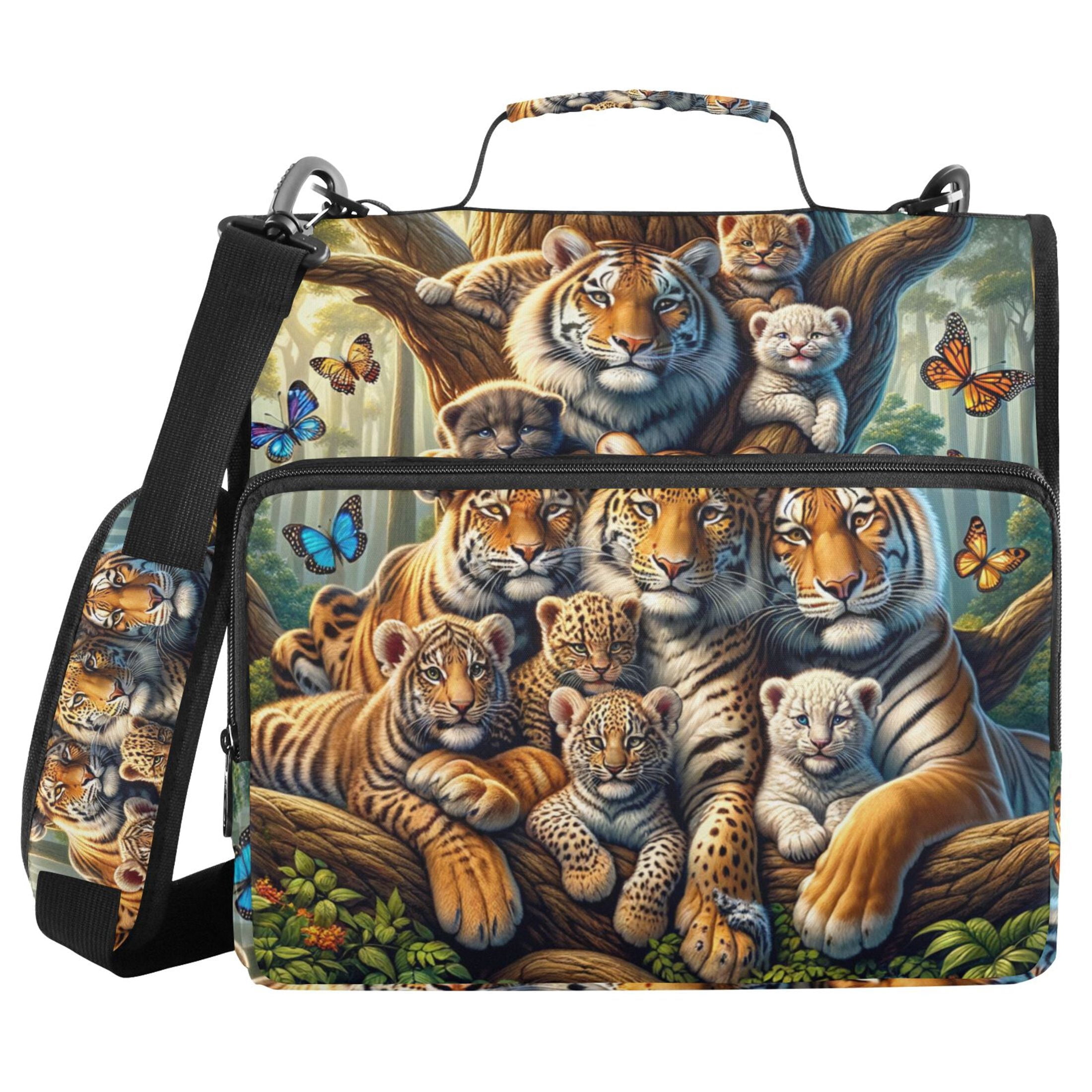3 Ring Zipper Binder with Shoulder Strap Waterproof Trapper Keeper 2 Inch D-Ring 500 Sheets Capacity Family Tigers and Leopards