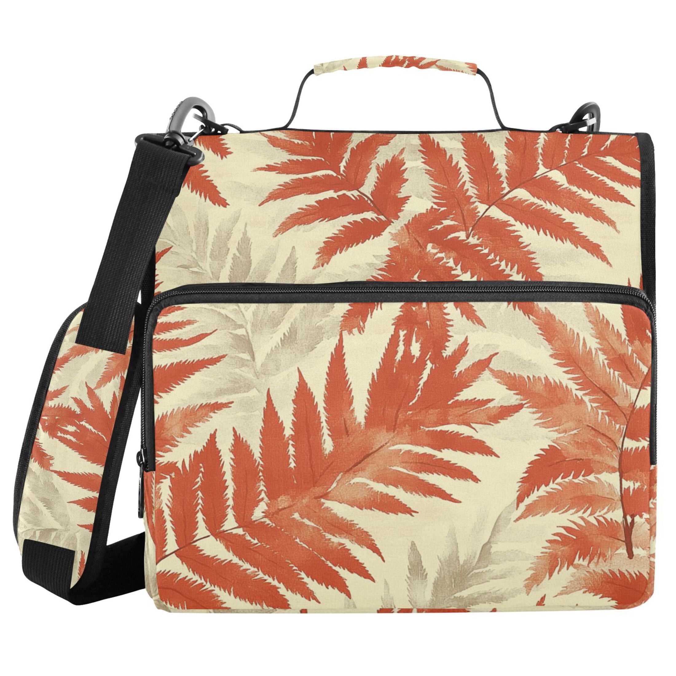 3 Ring Zipper Binder with Shoulder Strap Waterproof Trapper Keeper 2 Inch D-Ring 500 Sheets Capacity Fern Leaves